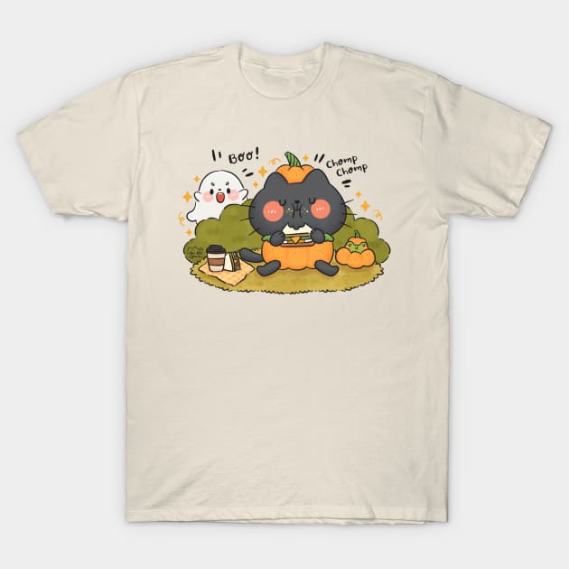 Black Cat with Pumpkin Costume T-Shirt by Nas.ArtSpace